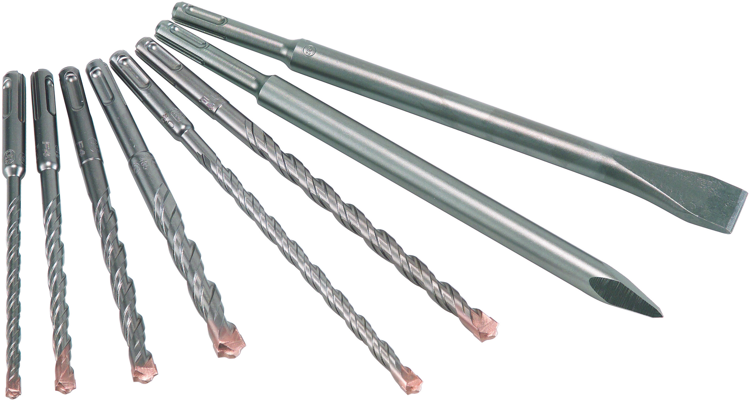 SDS-plus MIX-BOX Gewerbepack Bohrer Ø 6.0| 8.0| 10.0| 12.0x160mm, Ø 8.0| 10.0x210mm, Meißel flach 20x250,spitz 250mm