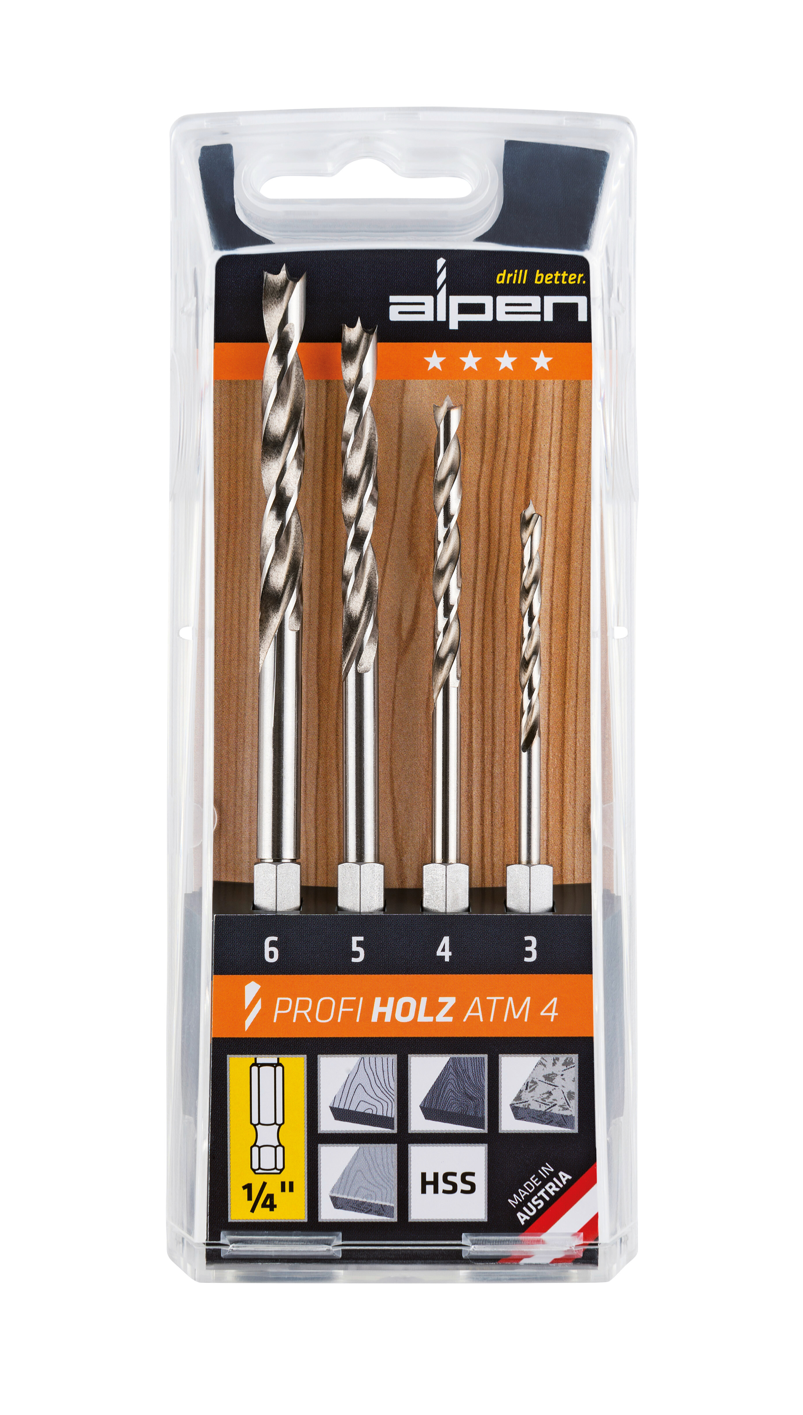 HSS MaschinenHolzspiralbohrer mit 1/4˝-Sechskantschaft