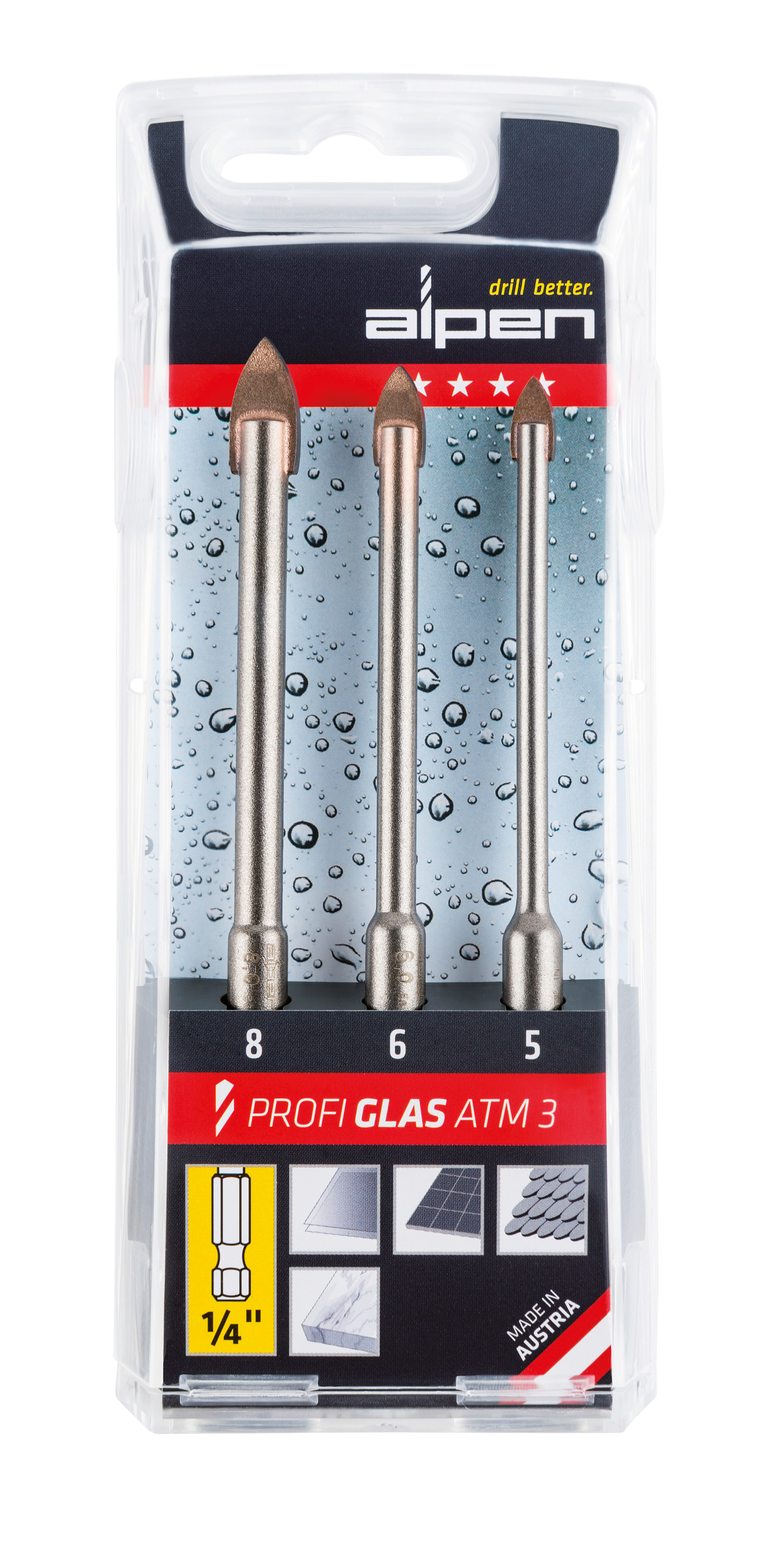Profi Glas, Hartmetall-Glasbohrer, 1/4", SET