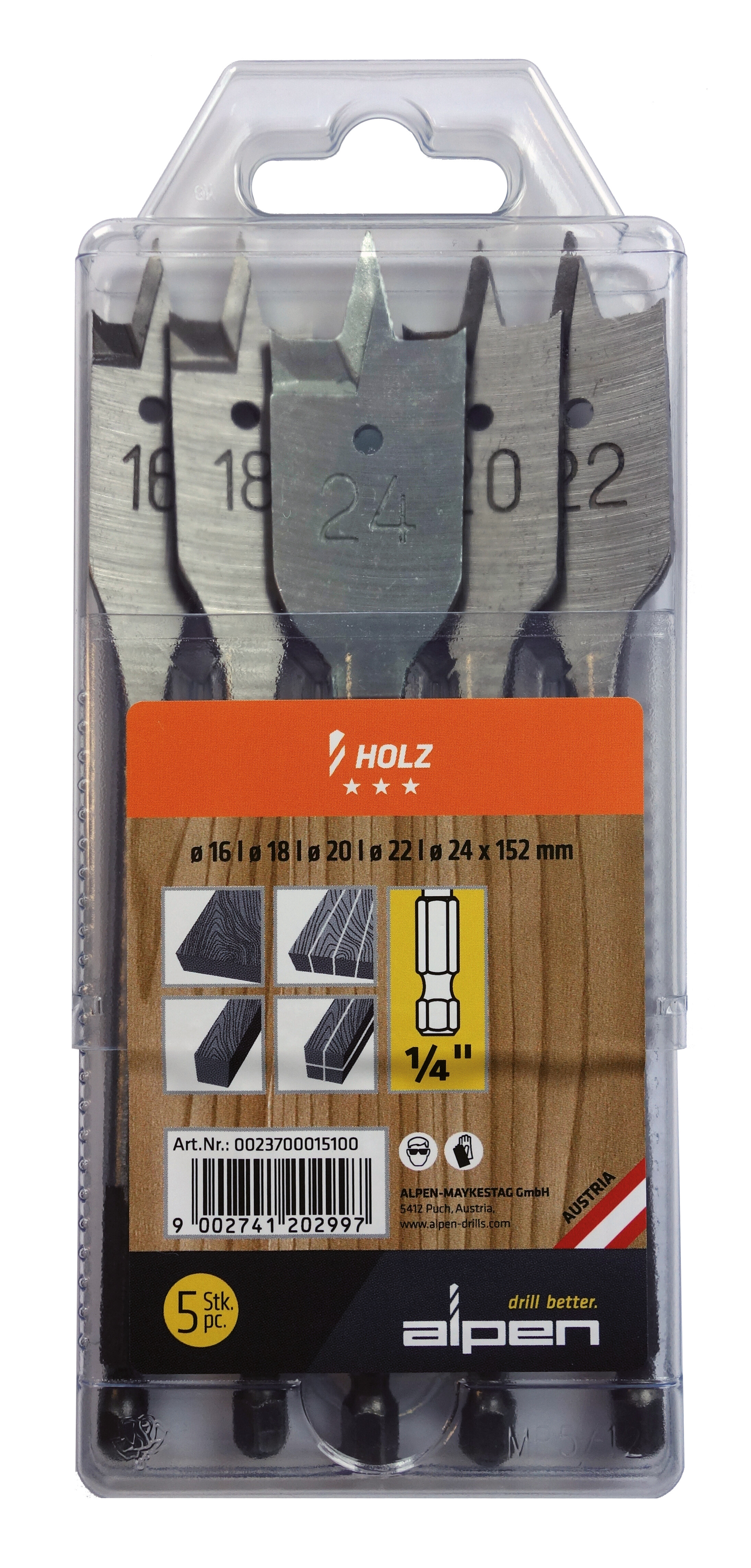 FLACHFRÄSBOH HOLZ Set.5-tlg.16-18-20-22-24