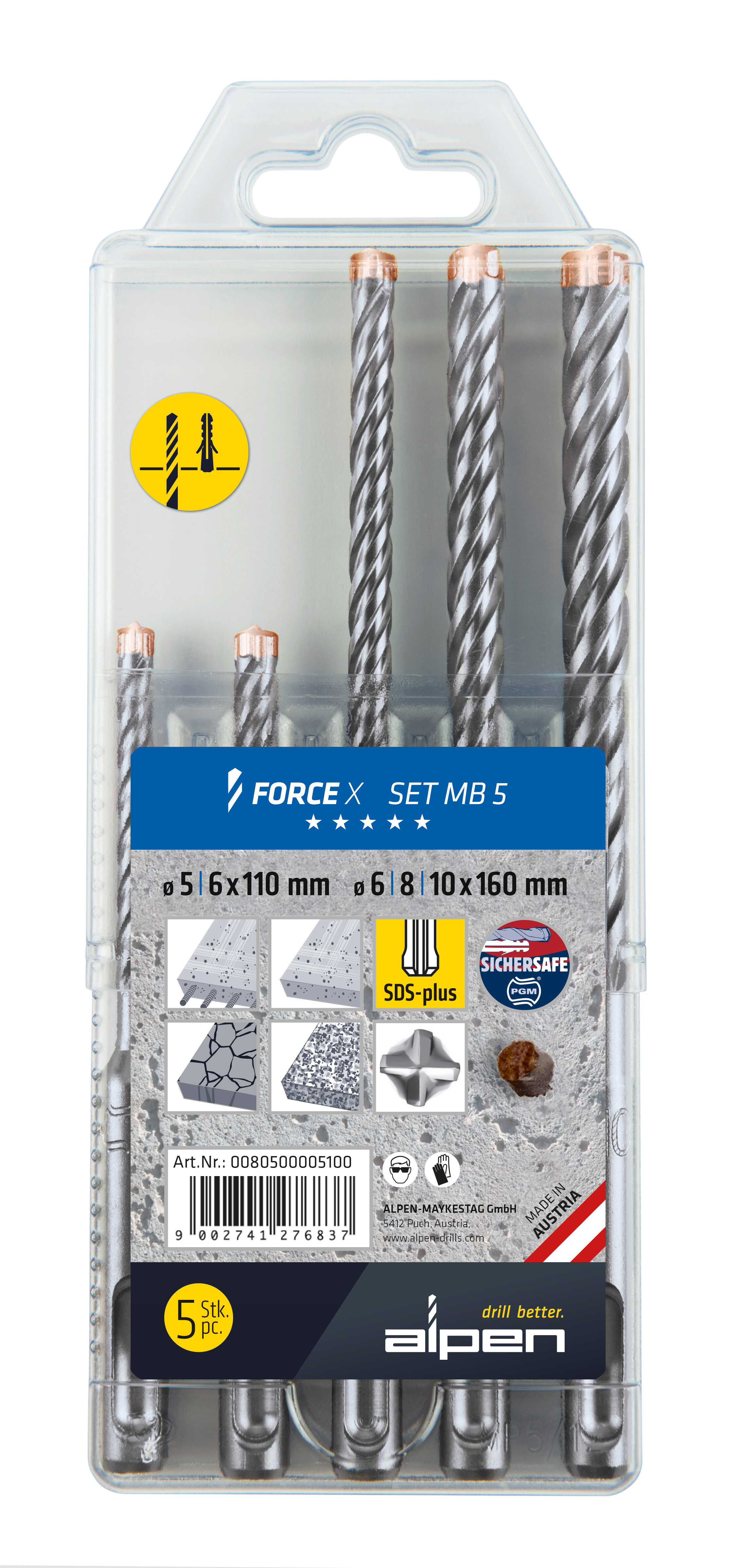 FORCE X, SDS-plus Hammerbohrer, 4 Schneiden, L2=250 - SET