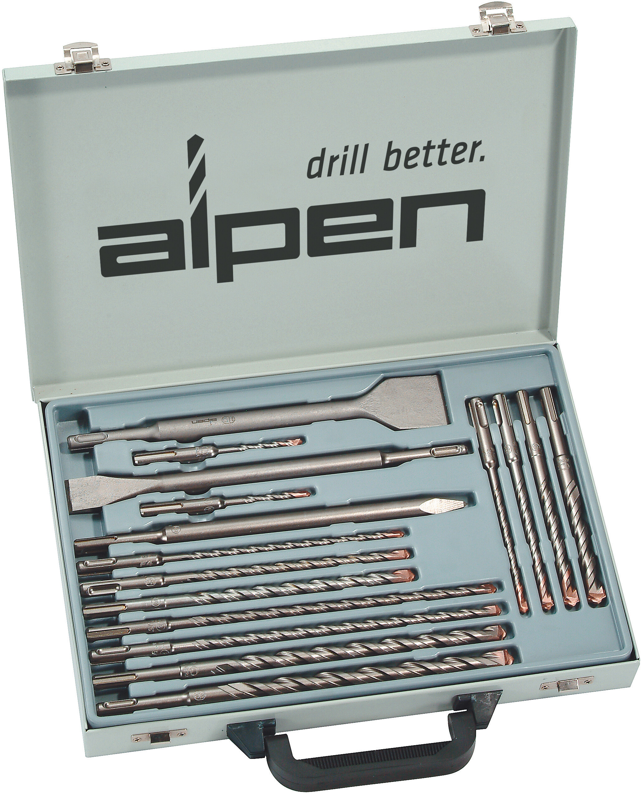 SDS-plus KIT Set 16, 16-tlg., Bohrer, Meißel spitz250mm, flach 20x250mm, breit 40x250mm